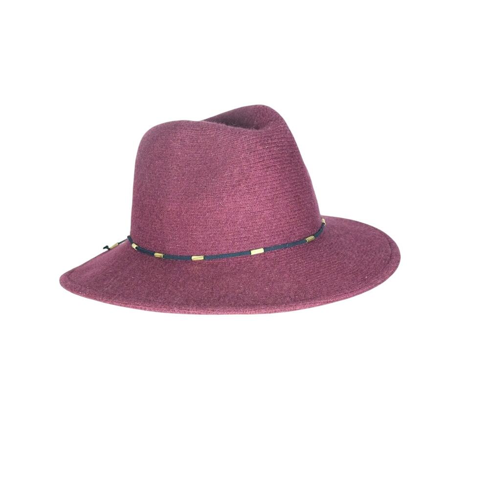 Burgundy Bucket Hat Fedora Wool/Polyester 3" Brim My Basic Beaded BK Cord Band